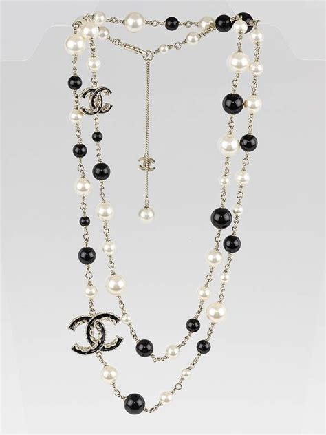 chanel black and white bead necklace|authentic chanel pearl necklace.